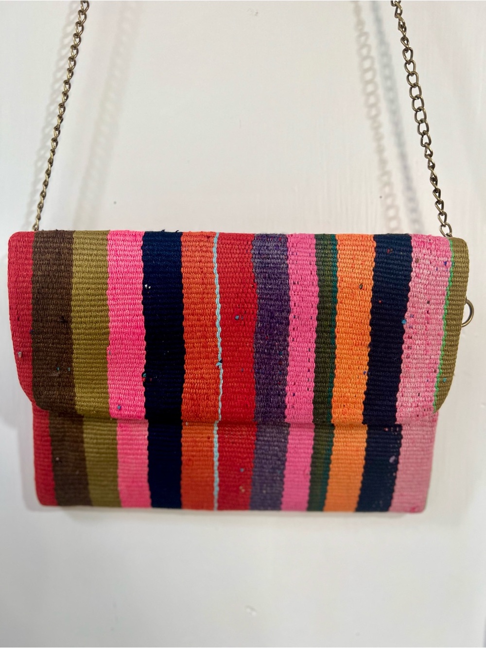Handwoven Moroccan Berber Blanket Multicolor Stripe Crossbody Bag